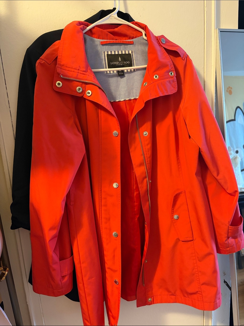 London Fog Womens Coral Red Rain Jacket Petite Large Full Zip Mid-Length Coat